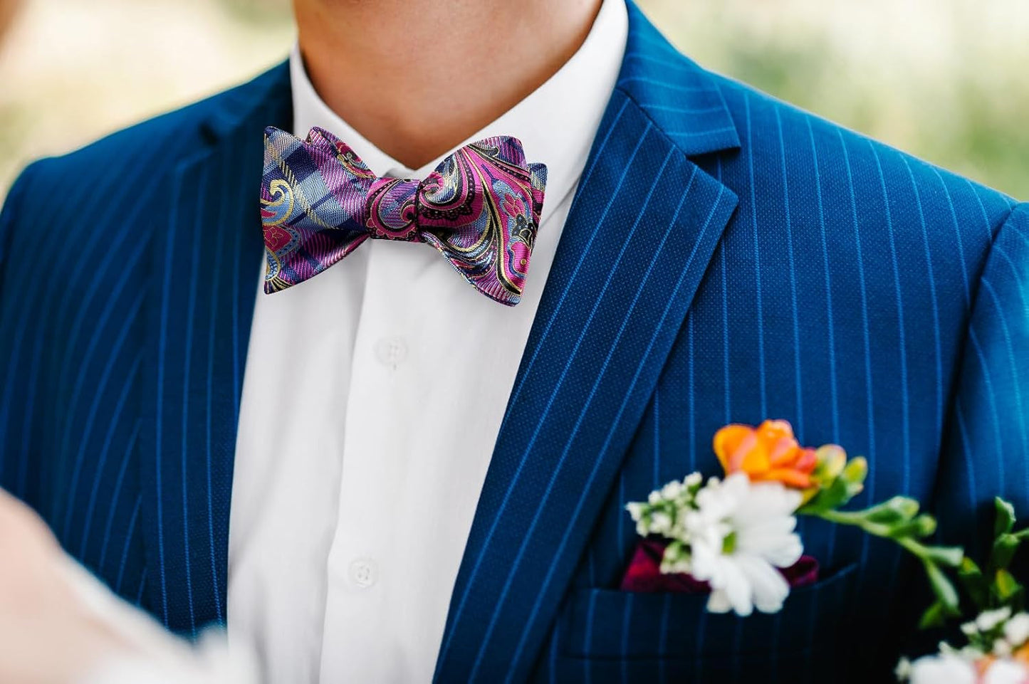 Bow Ties for Men Floral Bowties Mens Self Tie Bow Tie Handkerchief Jacquard Woven Bowtie Pocket Square Set
