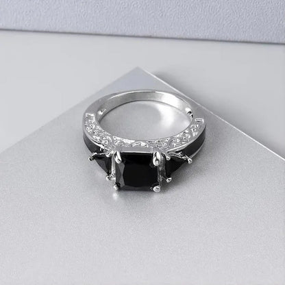 Women's Fashion 925 Silver Plated Princess Cut Black Sapphire CZ Wedding Ring Party Jewelry Gifts Size 5-11 (Choice Color and Size )