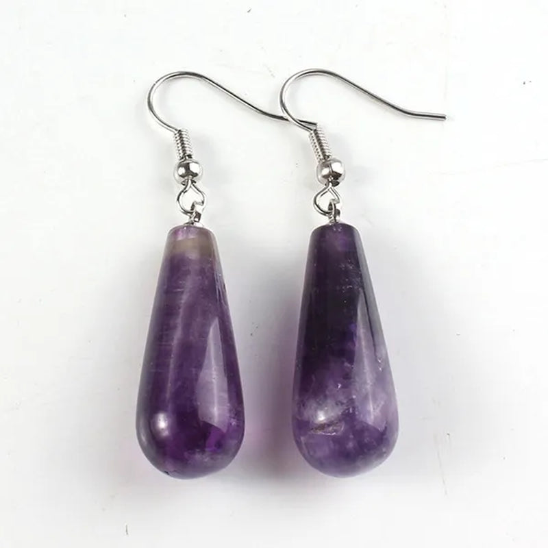 10pairs Teardrop Shaped Stone Ear Hook Dangle Earring Natural Amethysts Rose Quartzs Water Drop Earrings Anniversary Jewelry Gift