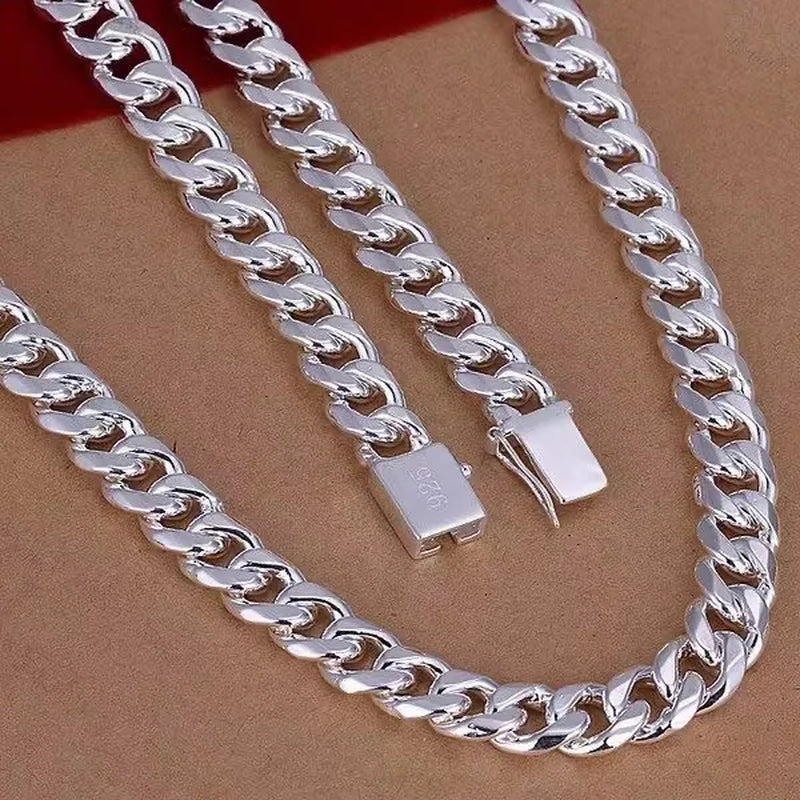 Franco Chain 925 Sterling Silver 10MM 8/20/22/24 Inch Cuban Chain Necklace for Women Men Fashion Jewelry Party Christmas Gifts