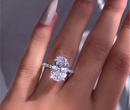 925 Silver Elliptical Perfect Cutting 3Ct CZ Engagement Rings for Women Cubic Zirconia Promise Halo Engagement Ring Solitaire Engagement Ring Size 6