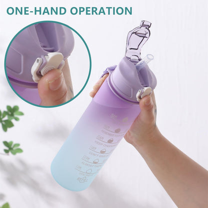 24 Oz Water Bottle with Times to Drink and Straw, Motivational Drinking Water Bottles with Carrying Strap, Leakproof BPA & Toxic Free, Ensure You Drink Enough Water for Fitness(Purple) - WORLD TIME VISITS