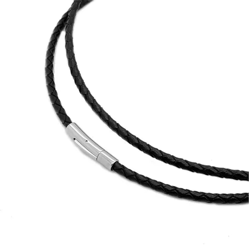 5mm Black Leather Necklaces for Men Women 100% Genuine Leather Necklace Silver Black Stainless Steel Buckle Jewelry 18-38 inch