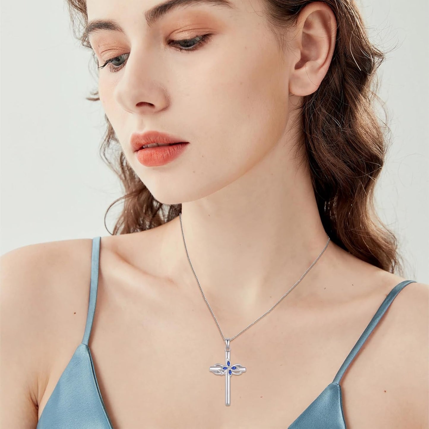 Cross Necklace for Women 925 Sterling Silver Infinity Butterfly Cross Pendant Necklace Birthstone Jewelry Gifts for Her - WORLD TIME VISITS