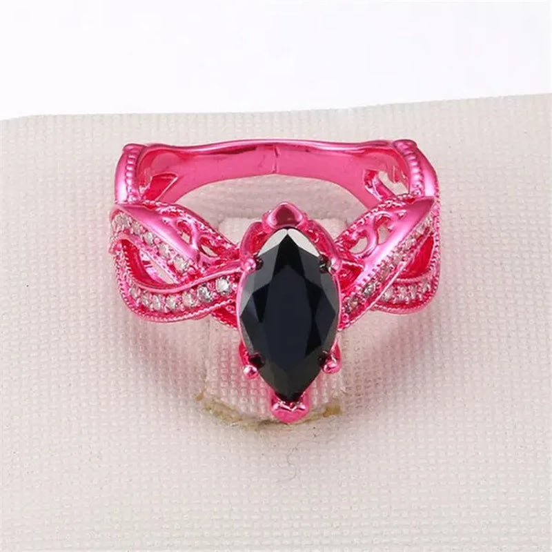 Europe and the United States Micro-Inlay Zircon Jewelry Unique Pink Gold Black Nano Horse Eye Stone Prom Ring 2017 New - WORLD TIME VISITS
