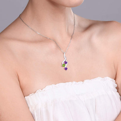 925 Sterling Silver Purple Amethyst and Green Peridot Pendant Necklace for Women (0.73 Cttw, Gemstone February Birthstone, Heart Shape 4MM, with 18 Inch Silver Chain)