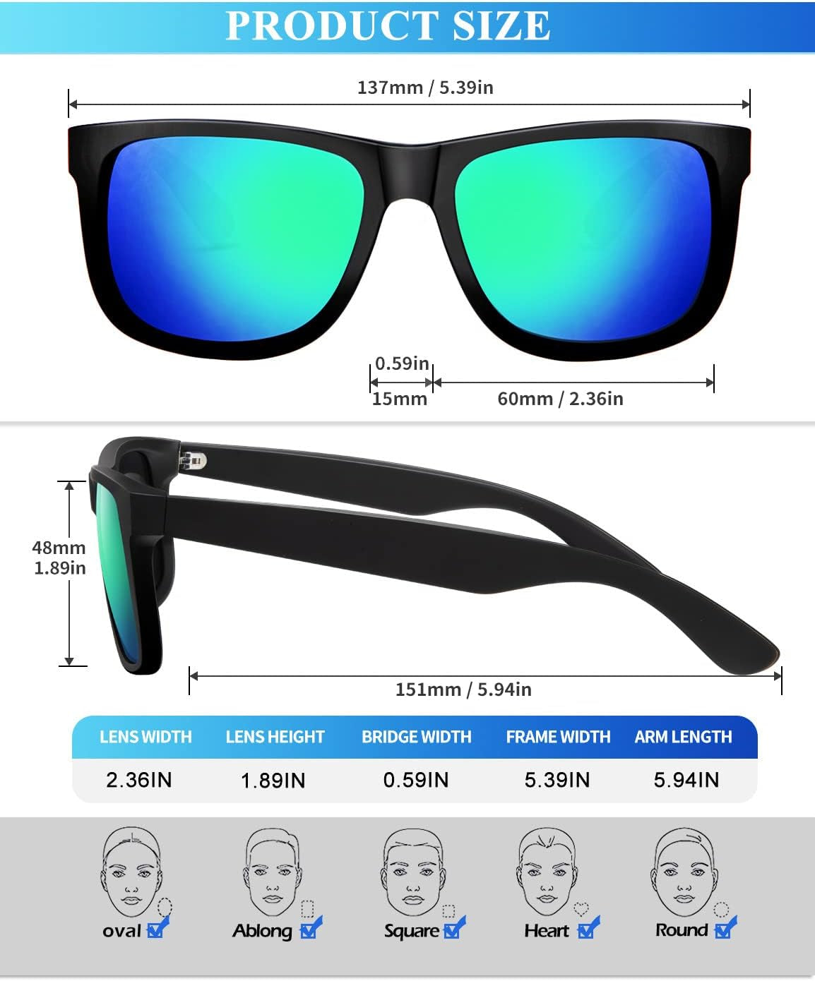 Sunglasses Men Polarized Sun Glasses for Mens Womens Classic Matte Black Frame UV Protection 3Pack