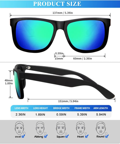 Sunglasses Men Polarized Sun Glasses for Mens Womens Classic Matte Black Frame UV Protection 3Pack