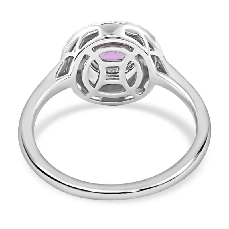 Shop LC Her ILIANA 18K White Gold round AAA Pink Sapphire Birthstone Real Diamond Double Halo Ring Engagement Anniversary Bridal Wedding Gift Ct 1.1 G-H Color Si1 Clarity