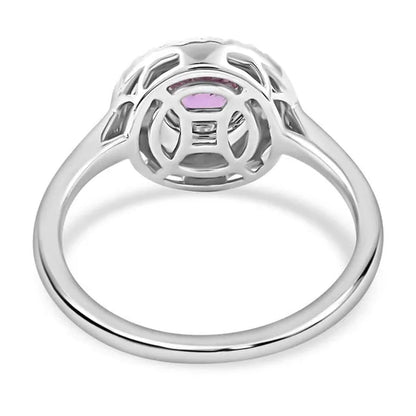 Shop LC Her ILIANA 18K White Gold round AAA Pink Sapphire Birthstone Real Diamond Double Halo Ring Engagement Anniversary Bridal Wedding Gift Ct 1.1 G-H Color Si1 Clarity