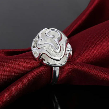 Women's Fashion 925 Sterling Silver Rose Flower Earrings Elegant Necklace Rings Bracelets Bangle Bridal Wedding Jewelry Set