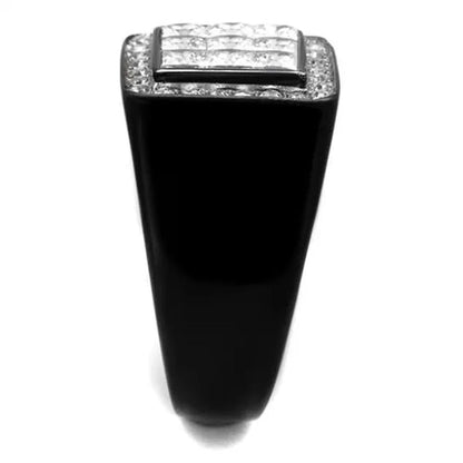 Men's Princess Cut Simulated Diamond Stainless Steel Black Plated Ring Size 8-13