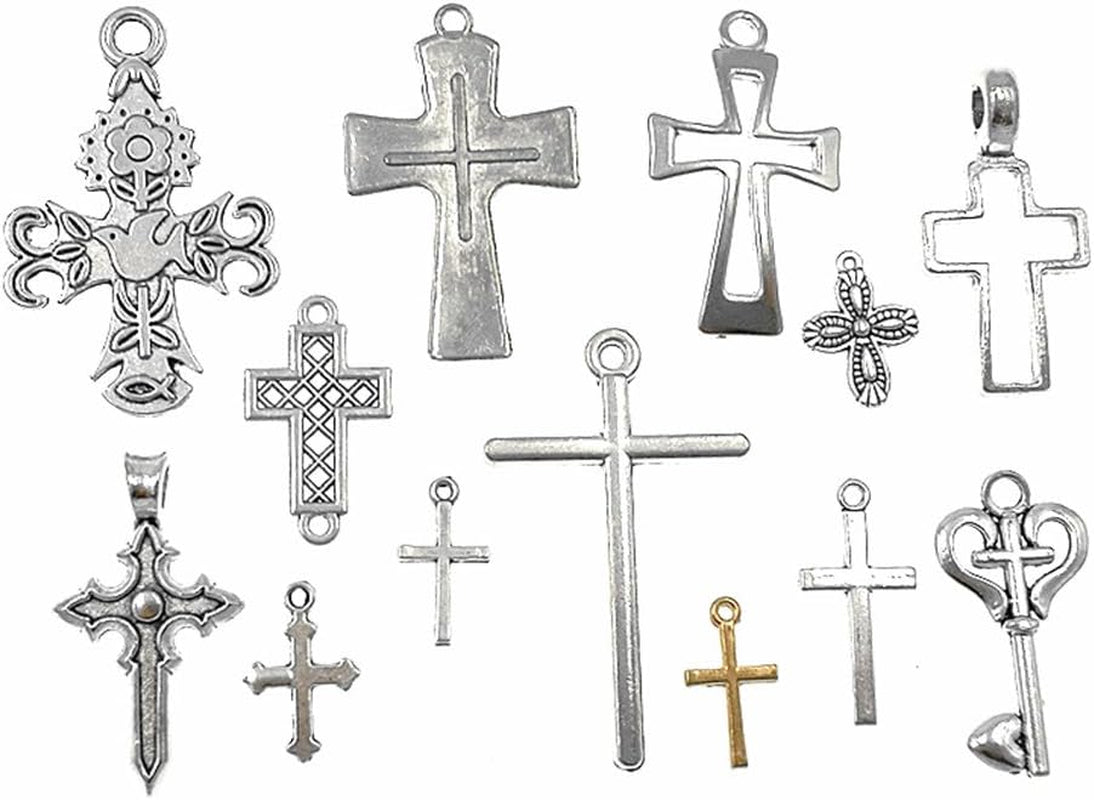Christian Cross Charm Assorted Alloy Crucifix Pendant Connector for DIY Necklace Bracelet Jewelry Making Accessaries(25Pcs,Antique Silver)