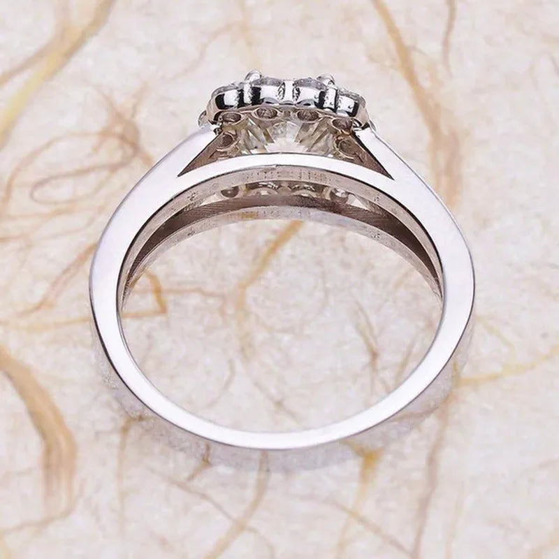 Exquisite Women's Fashion Silver Plated Cubic Zirconia Ring Bride Romantic Wedding Engagement Anniversary Gift Jewelry