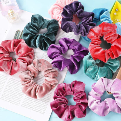 Scrunchies for Girls, 12 Pcs Velvet Scrunchies for Hair, Soft Ponytail Holder, Cute Colors Elastic Hair Bands for Teens and Women