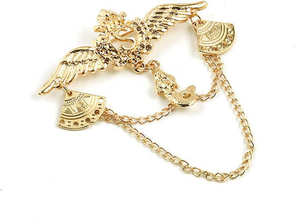 1 Pack Gold Diamond Inset Angel Wings Tassel Chain Pin Vintage Crown Diamond Chain Pin Mermaid Suit Accessories Tassel Pin Accessories Men and Women DIY Suit Coat Dress Shirt