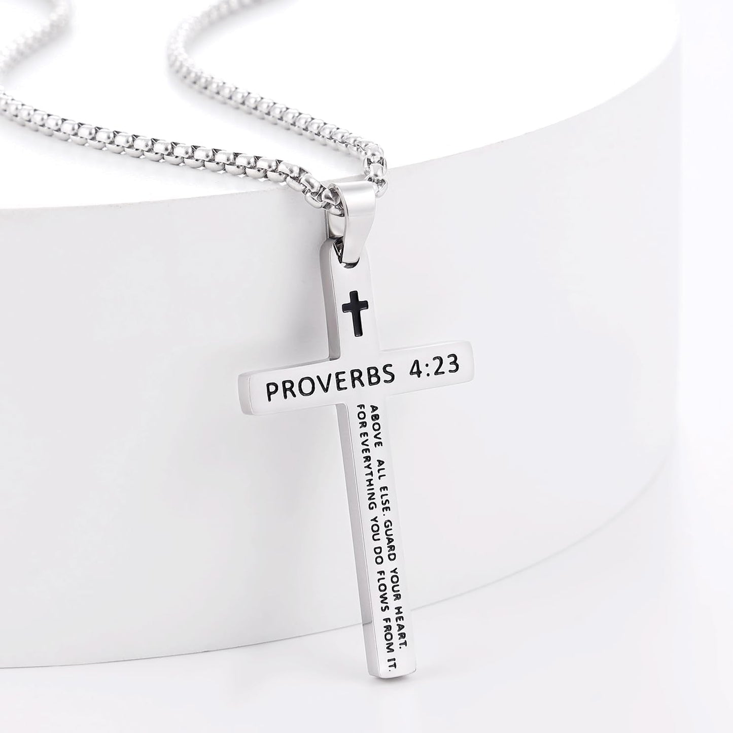 Bible Verse Cross Necklace for Men, Stainless Steel Mens Necklace, Black/Gold/Silver Tone Cross Pendant for Men