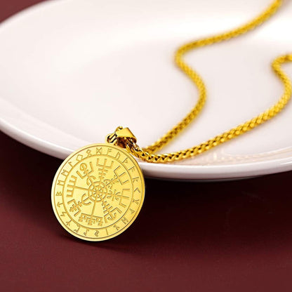 Viking Medal Necklace for Men Sturdy Stainless Steel Pendant Necklaces Retro Norse Mythology Jewelry with Gift Box