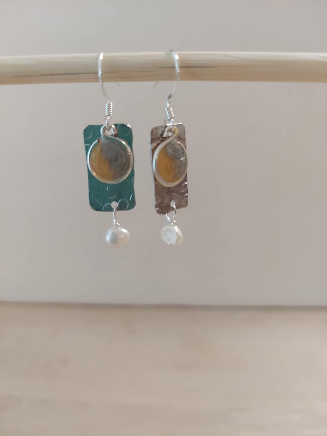 Handmade Lightweight Sapphire Blue and White Pearl Rectangle Drop Womens Earrings