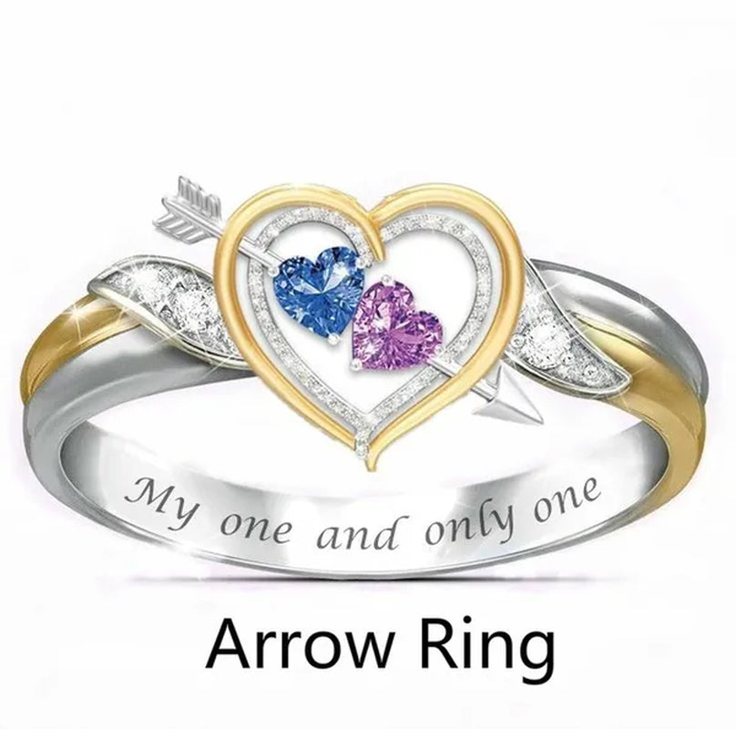 Delicate Perfect Woman Fashion Diamond Jewelry Exquisite 18K Gold Natural White Diamond Red Rose Ring an Arrow Double Heart 925 Sterling Silver Ring Birthstone Princess Proposal Engagement Ring Anniversary Party Romantic Engagement Wedding Band Rings for