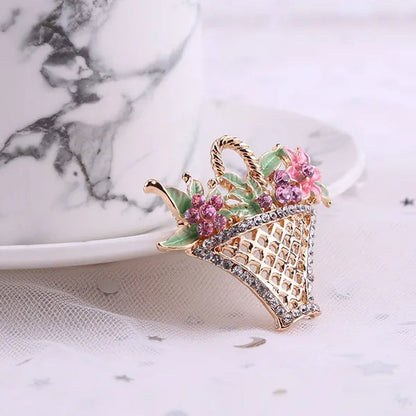 Fashion Hollow Flower Basket Diamond Brooch for Women Wedding Brooch Scarf Button Dress Wearing Brooches