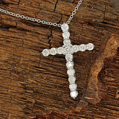 1.14 Ct round Cut Natural Diamond Religious Cross Pendant with 18" Chain in 10K Real Solid White Gold (Clarity I2-I3, Color I-J) Mother'S Day Gifts