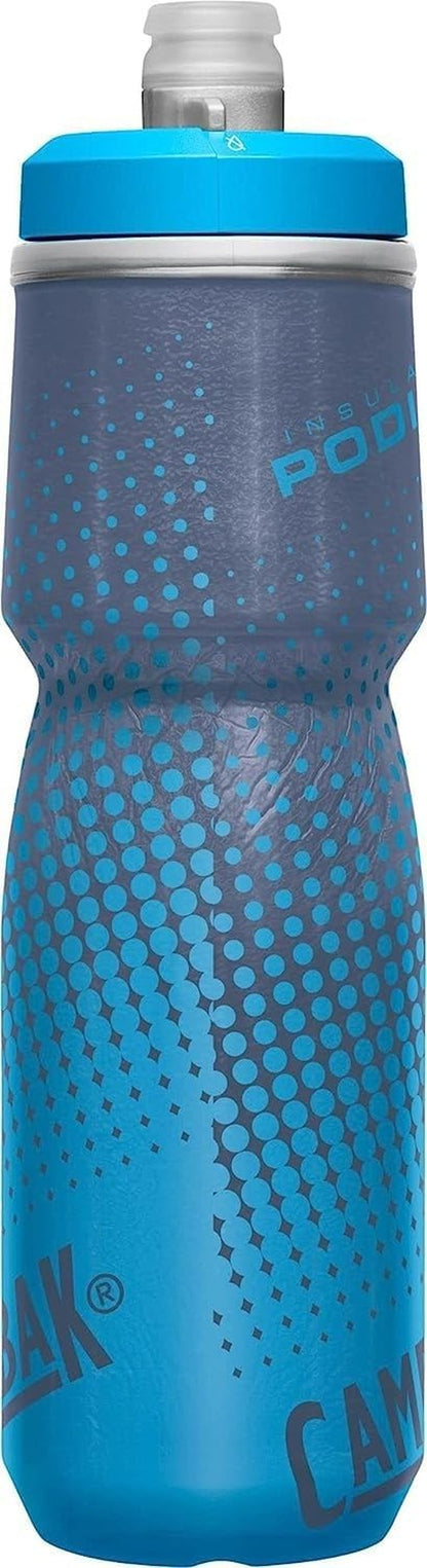 Podium Chill Insulated Bike Water Bottle - Easy Squeeze Bottle - Fits Most Bike Cages - 24Oz, Blue Dot