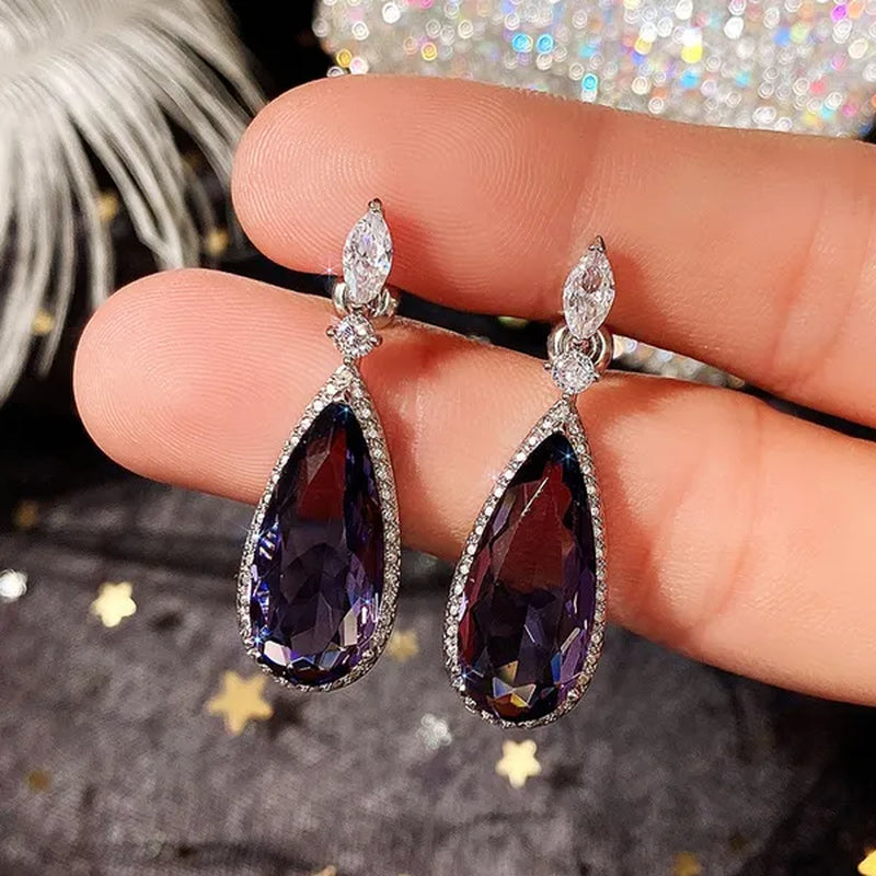Gorgeous Teardrop Amethyst Gemstone Dangle Earrings for Women Noble 925 Sterling Silver Earrings Party Vintage Jewelry
