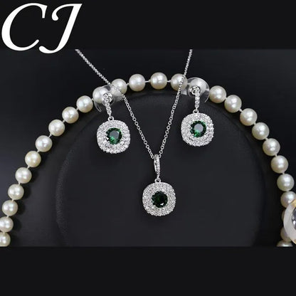 CANDICE 1 Set White Gold Plated Jewelry Set Full Clear CZ Crystal Pendant Necklace Earrings Sets with YELLOW Zirconia Stone