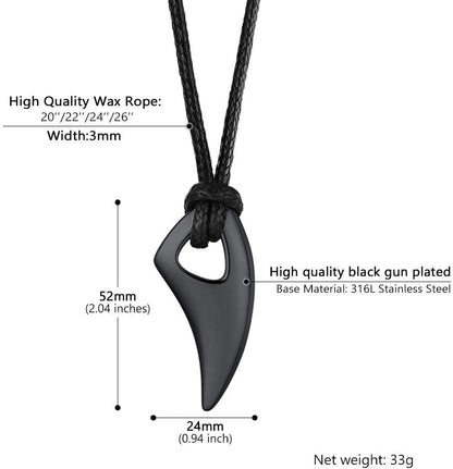 Stainless Steel Pendant Necklace for Men Women, Cool Punk Shark Teeth Necklace, Cross Necklace, Star of David Necklace, Black Leather Cord, Come Box