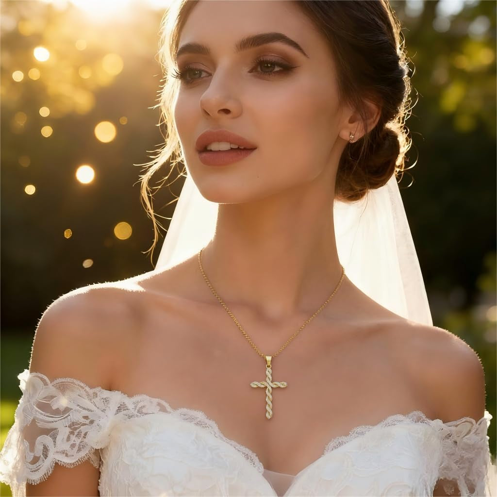 Cross Necklace 14K Gold Cross Necklaces for Women Twisted Cross Infinity Open Loop Pendant Necklace for Womens Religious Jewelry
