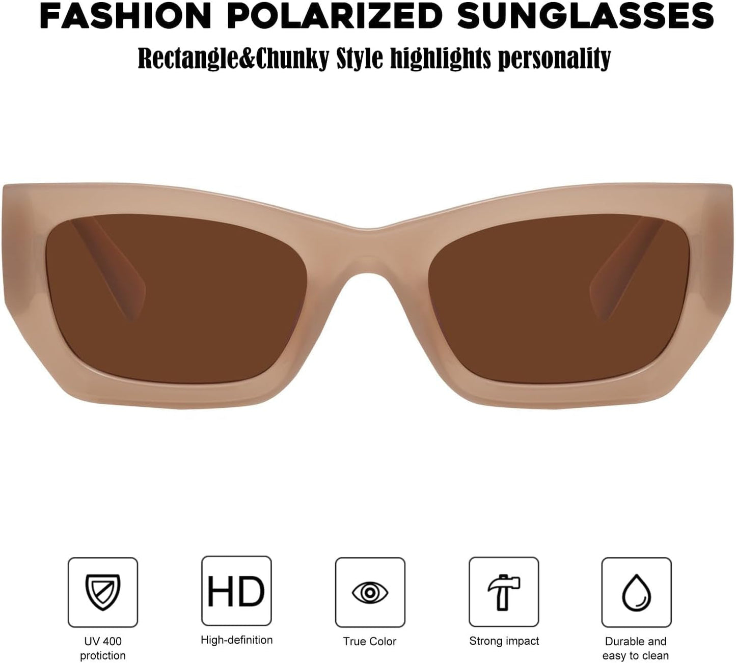 Retro Cat Eye Rectangle Polarized Sunglasses for Women Chunky Style MS52370