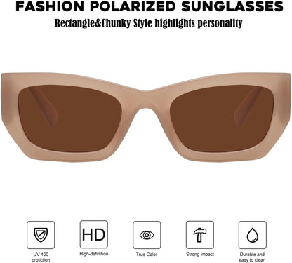 Retro Cat Eye Rectangle Polarized Sunglasses for Women Chunky Style MS52370