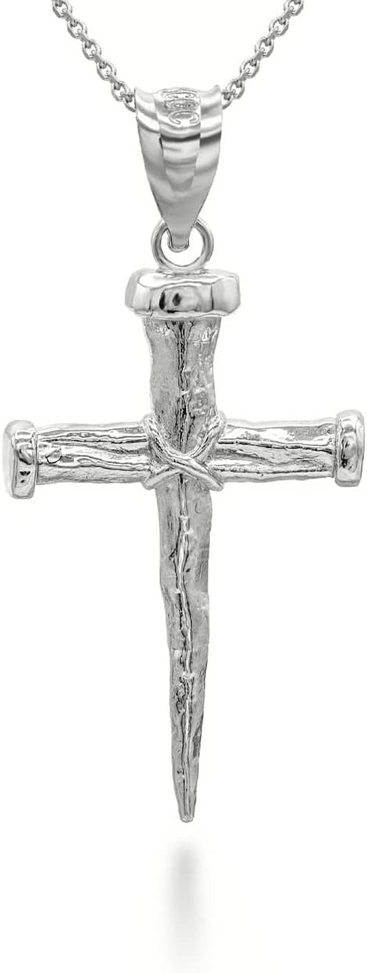 .925 Sterling Silver Nail Cross Christian Faith Pendant Necklace with Rolo Chain and Pendant Only - WORLD TIME VISITS