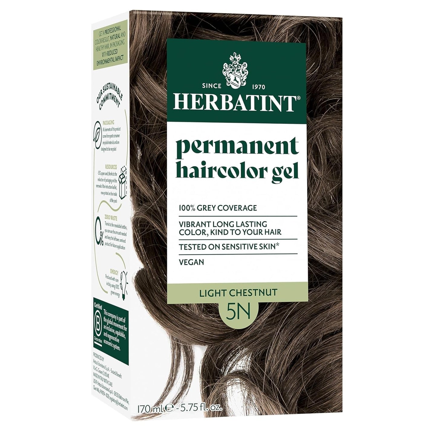 Permanent Hair Dye for Women - 5N Light Chestnut - for up to 100% Gray Coverage of Resistant Gray Hair - Ammonia-Free, Alcohol-Free & Vegan - Salon Influenced Hair Color 5.75 Fl Oz - WORLD TIME VISITS