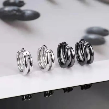 Stainless Steel Hoop Earrings Punk Style Multilayer round Double Hip Hop Earrings Gunblack Silver Plated Pierced Stud Earrings Men'S Jewelry