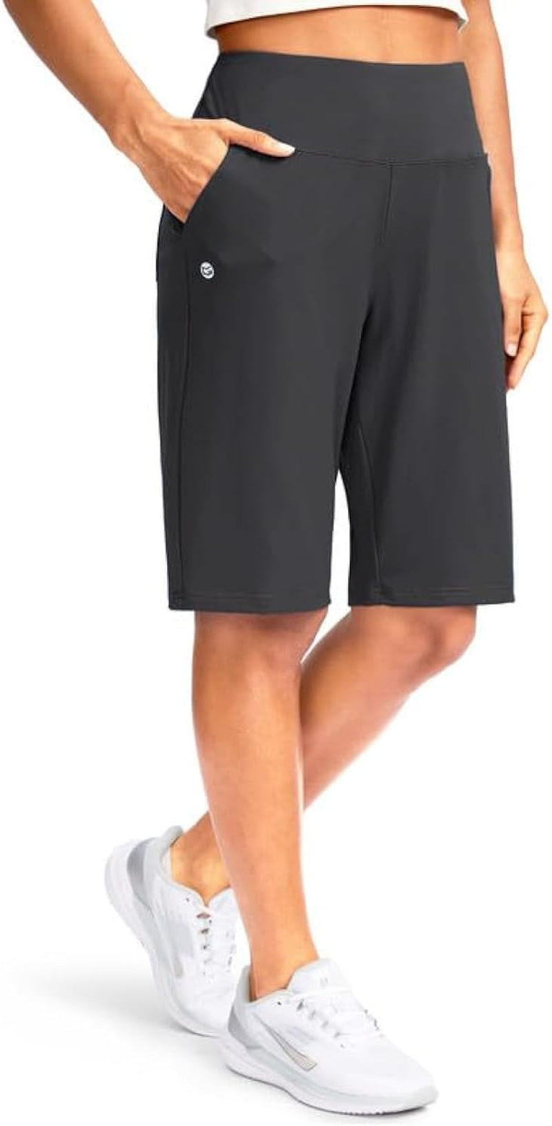 Women'S 12" Bermuda Long Shorts with Pockets High Waisted Stretch Knee Length Shorts for Women Summer Walking - WORLD TIME VISITS