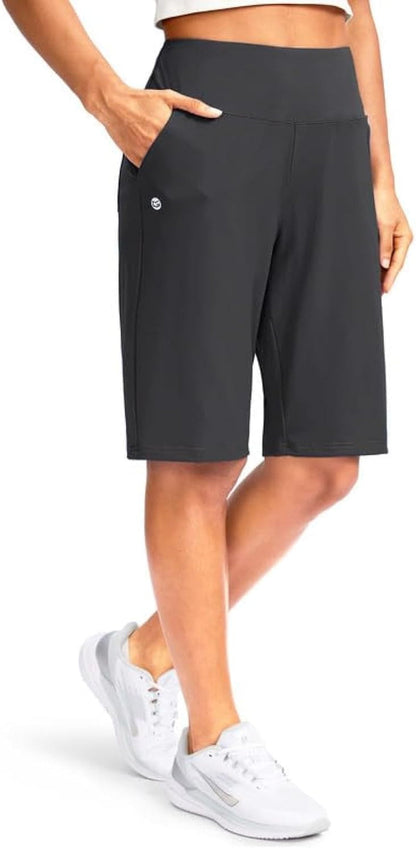 Women'S 12" Bermuda Long Shorts with Pockets High Waisted Stretch Knee Length Shorts for Women Summer Walking - WORLD TIME VISITS