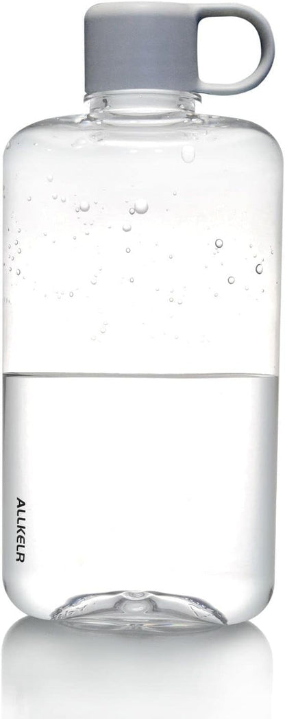 Portable Flat Water Bottle, BPA Free Tritan Plastic Travel Water Bottle for Camping, Fitness, Outdoor Sports, Fits Purse and Pocket (Gray, 16.9 Oz)