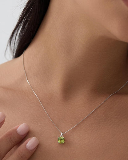 2Ct Cushion Cut Peridot Pendant Necklace for Women Sterling Silver Gemstone August Birthstone Women'S Necklace, 16 - 18 Inch - WORLD TIME VISITS