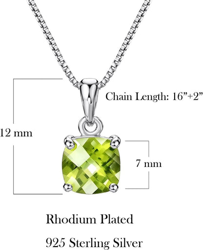 2Ct Cushion Cut Peridot Pendant Necklace for Women Sterling Silver Gemstone August Birthstone Women'S Necklace, 16-18 Inch