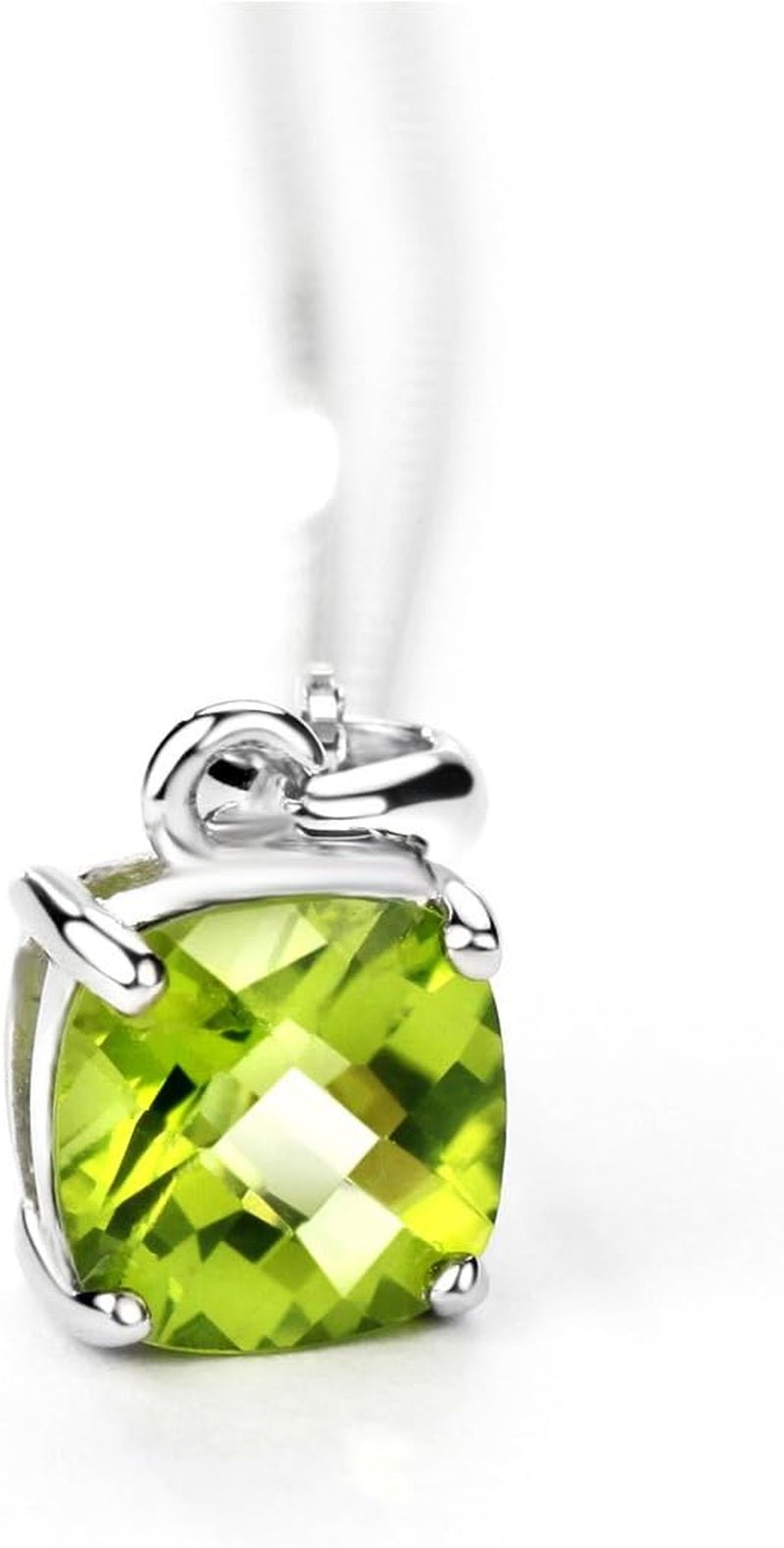 2Ct Cushion Cut Peridot Pendant Necklace for Women Sterling Silver Gemstone August Birthstone Women'S Necklace, 16-18 Inch