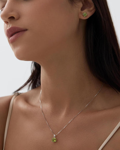 2Ct Cushion Cut Peridot Pendant Necklace for Women Sterling Silver Gemstone August Birthstone Women'S Necklace, 16-18 Inch