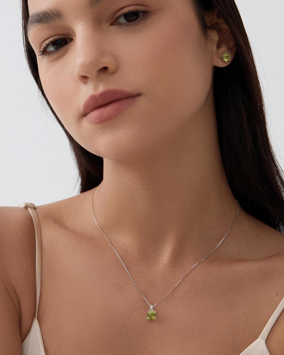 2Ct Cushion Cut Peridot Pendant Necklace for Women Sterling Silver Gemstone August Birthstone Women'S Necklace, 16-18 Inch