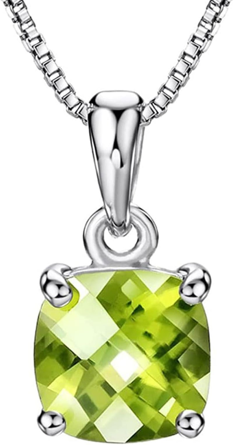 2Ct Cushion Cut Peridot Pendant Necklace for Women Sterling Silver Gemstone August Birthstone Women'S Necklace, 16 - 18 Inch - WORLD TIME VISITS
