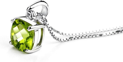 2Ct Cushion Cut Peridot Pendant Necklace for Women Sterling Silver Gemstone August Birthstone Women'S Necklace, 16-18 Inch