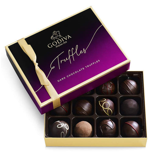 Assorted Dark Chocolate Truffle Gift Box for Birthday, Thank You, Anniversary, Congratulations Gift Basket Gourmet Candy with Creamy Ganache in Dark Chocolate, 12Pc