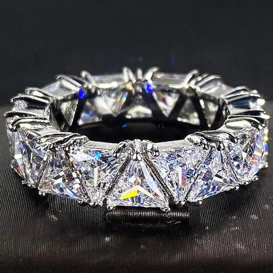 2.0Ct Triangle Cut Diamonds Eternity Band Bridal Engagement Rings for Women Wedding Party Jewelry Gift - WORLD TIME VISITS