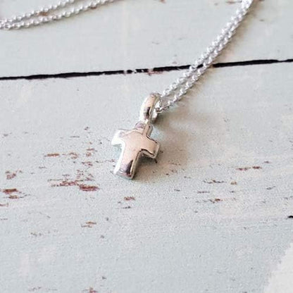 Sterling Silver Tiny Cross Charm Necklace, 18"