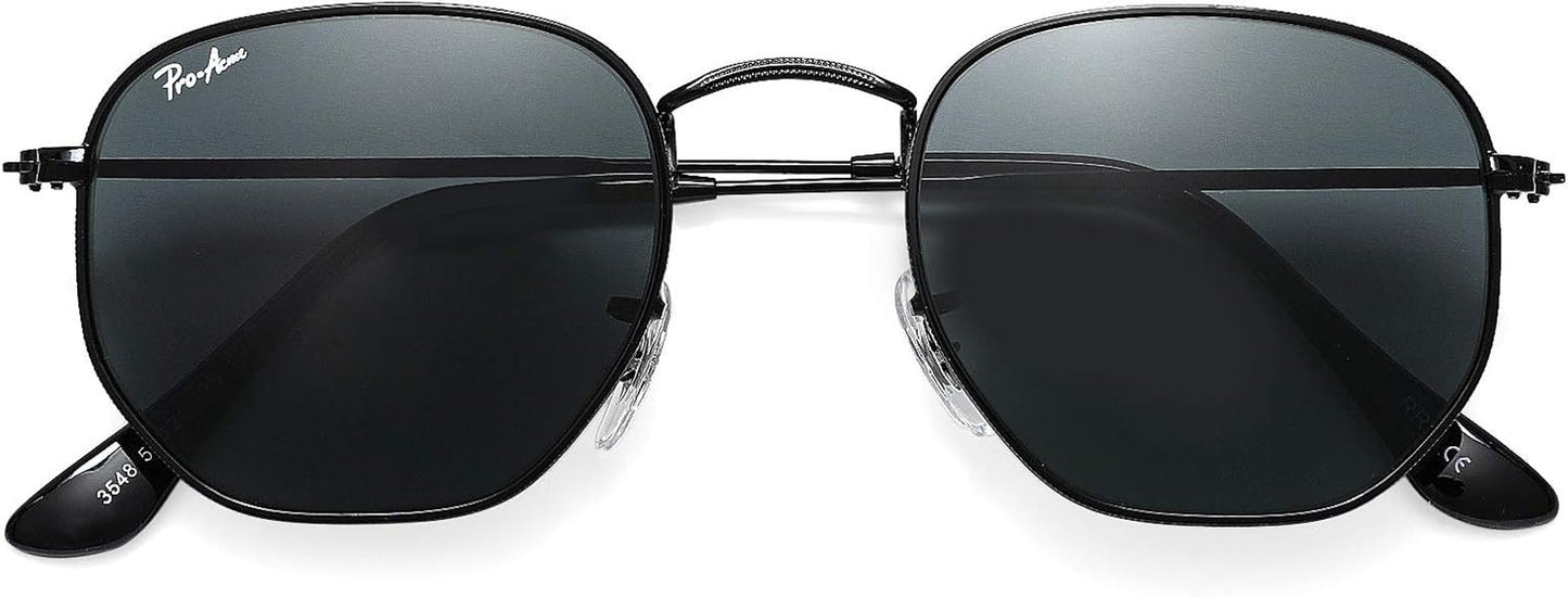 Small Square Sunglasses for Women Men 100% Real Glass Lens Hexagonal Frame
